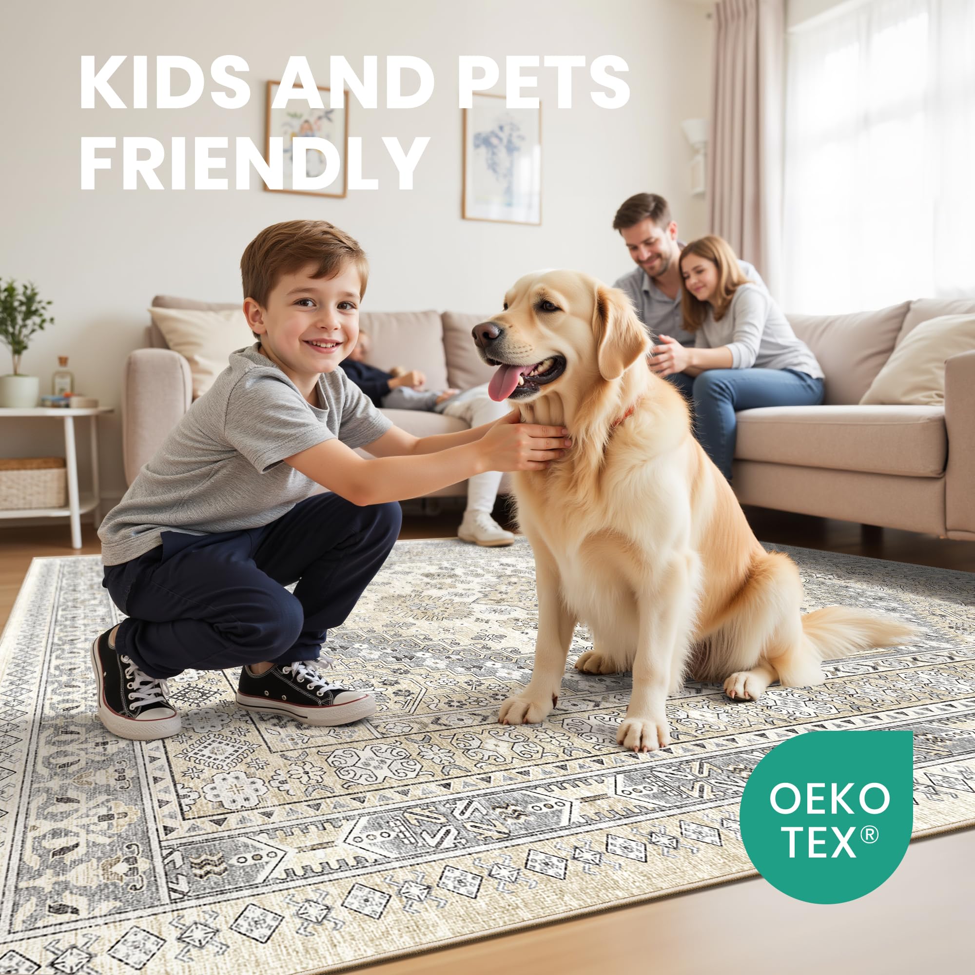 zesthome 4x6 Area Rug for Entryway,Washable Kitchen Rug,Beige