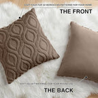 decorUhome Throw Pillow Covers 24x24 Inch Set of 2, Soft Plush Faux Wool Brown Solid Couch Pillow Covers, Accent Euro Sham Farmhouse Neutral Square Pillow Cases for Sofa Bed Living Room