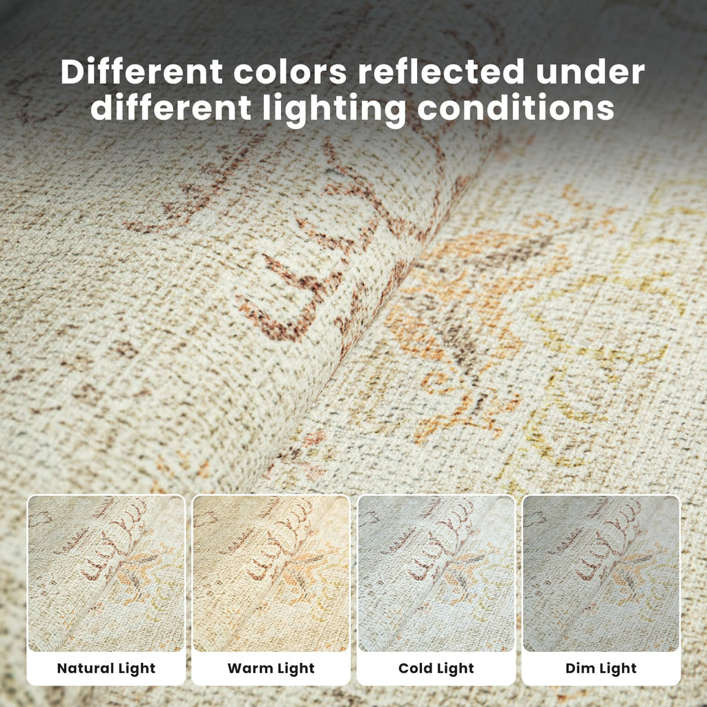 8x10 Washable Area Rugs for Living Room,Bedroom,Dining Room - Retro Beige