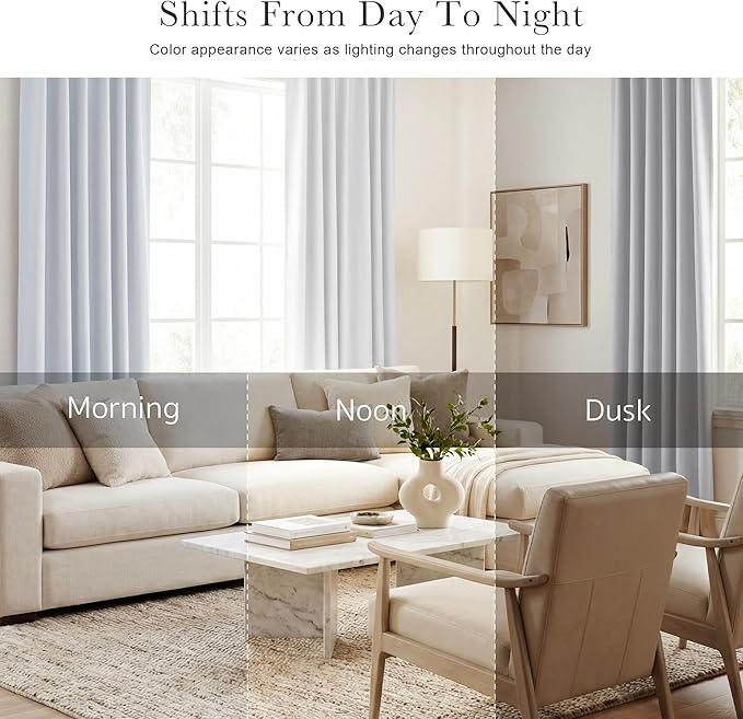PONY DANCE 60% Light Filtering White Curtain Panels, Kitchen Curtains Room Darkening Energy Saving Short Drapes with Back Tab for Bedroom Home Decor, 52 in Wide by 54 Long, Greyish White, 2 Pieces