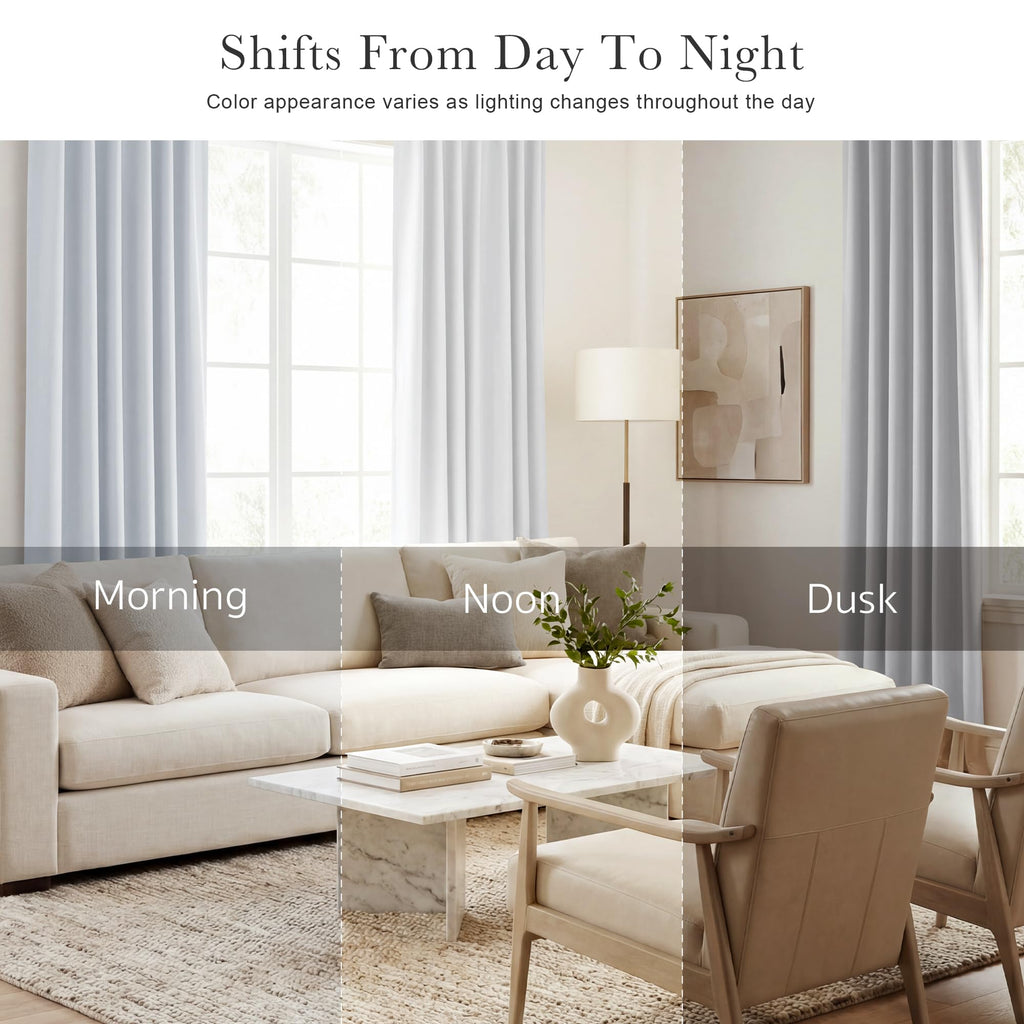 PONY DANCE 60% Light Filtering White Curtain Panels, Kitchen Curtains Room Darkening Energy Saving Short Drapes with Back Tab for Bedroom Home Decor, 52 in Wide by 54 Long, Greyish White, 2 Pieces