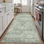 Hallway 3x10 Runner Rug - Vintage Non-Slip Long Rug Low-Pile Washable Medallion Runner Rugs for Hallway Waterproof Traditional Runner Rug Indoor Thin Rug for Kitchen (Muted Sage Green)