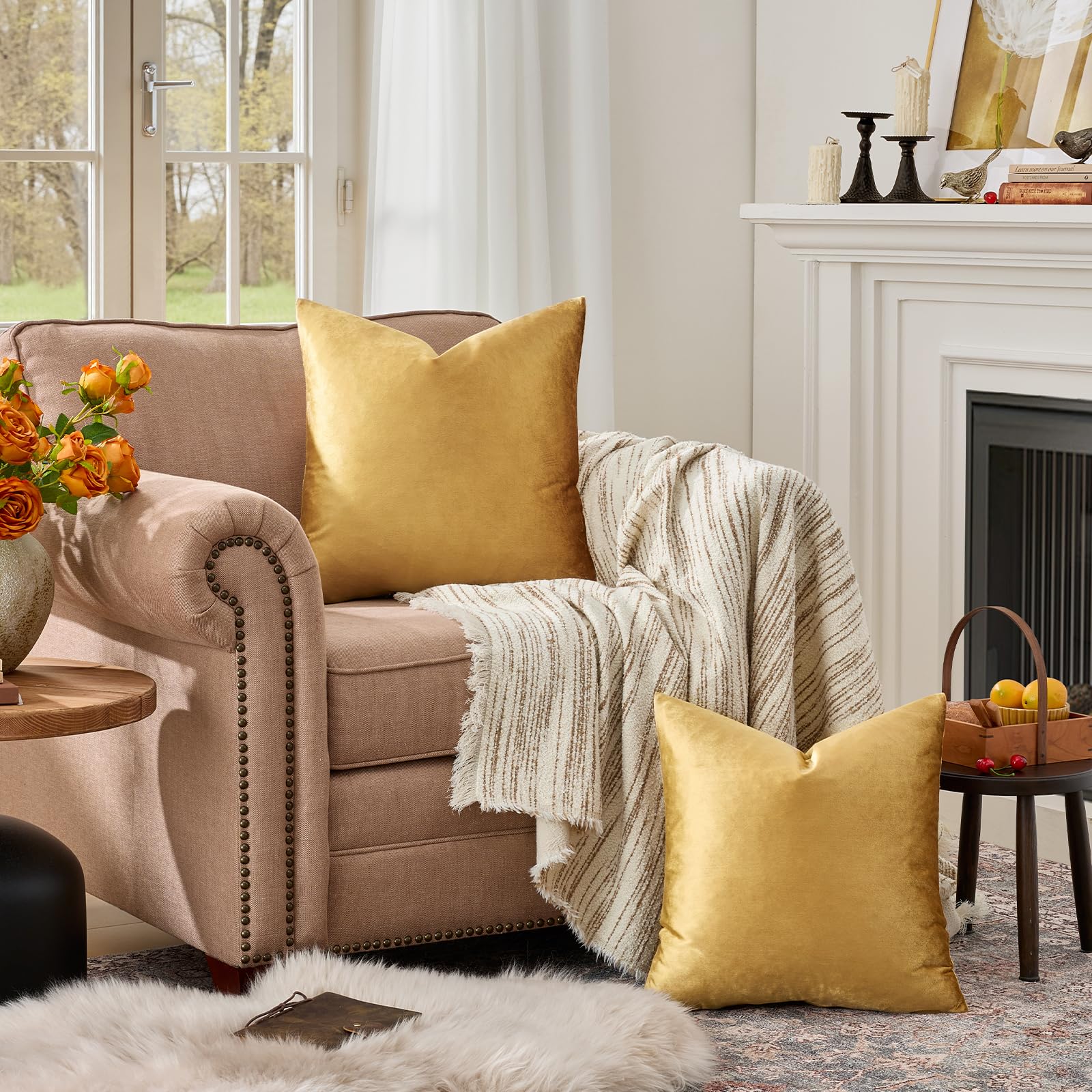GIGIZAZA Golden Velvet Pillow Covers 22x22 Decorative Pillows Pack of 2