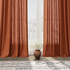 Nanspring Extra Wide Linen Curtains for Living Room 90 Inches Long Terracotta Light Filtering Semi Sheer Boho Farmhouse Curtain for Bedroom Office Luxury Back Tab and Rod Pocket 100x90, 2 Panels