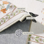2x12 Washable Hallway Runner Rug: Long Floral Cat Print Soft Rug LightBeige