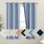 NICETOWN Stone Blue Vintage Linen 100% Blackout Curtains for Dining Room, Thermal Insulated Curtains 54" Long, Noise Reducing Window Treatment Drapes for Kitchen, 42" Wide Per Panel, Set of 2