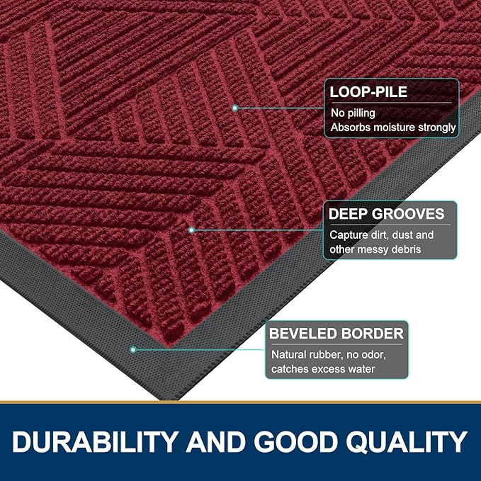 Smiry Front Door Mat Outside Entrance, Low Profile Rubber Doormat, 71x23