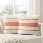 Fancy Homi Set of 1 Boho Coral Decorative Throw Pillow Cover 18x18 Inch for Couch Bed Sofa, Aesthetic Modern Organic Farmhouse Home Decor, Soft Cotton Cute Accent Macrame Woven Cushion Case