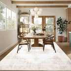 Area Rugs 8x10 Vintage Rug: Large Washable Living Room Rug Retro Medallion Distressed Rugs Soft Low Pile Non-Slip Indoor Floor Carpet for Bedroom Kitchen Nursery Dining Table Office (Beige, 8'x10')