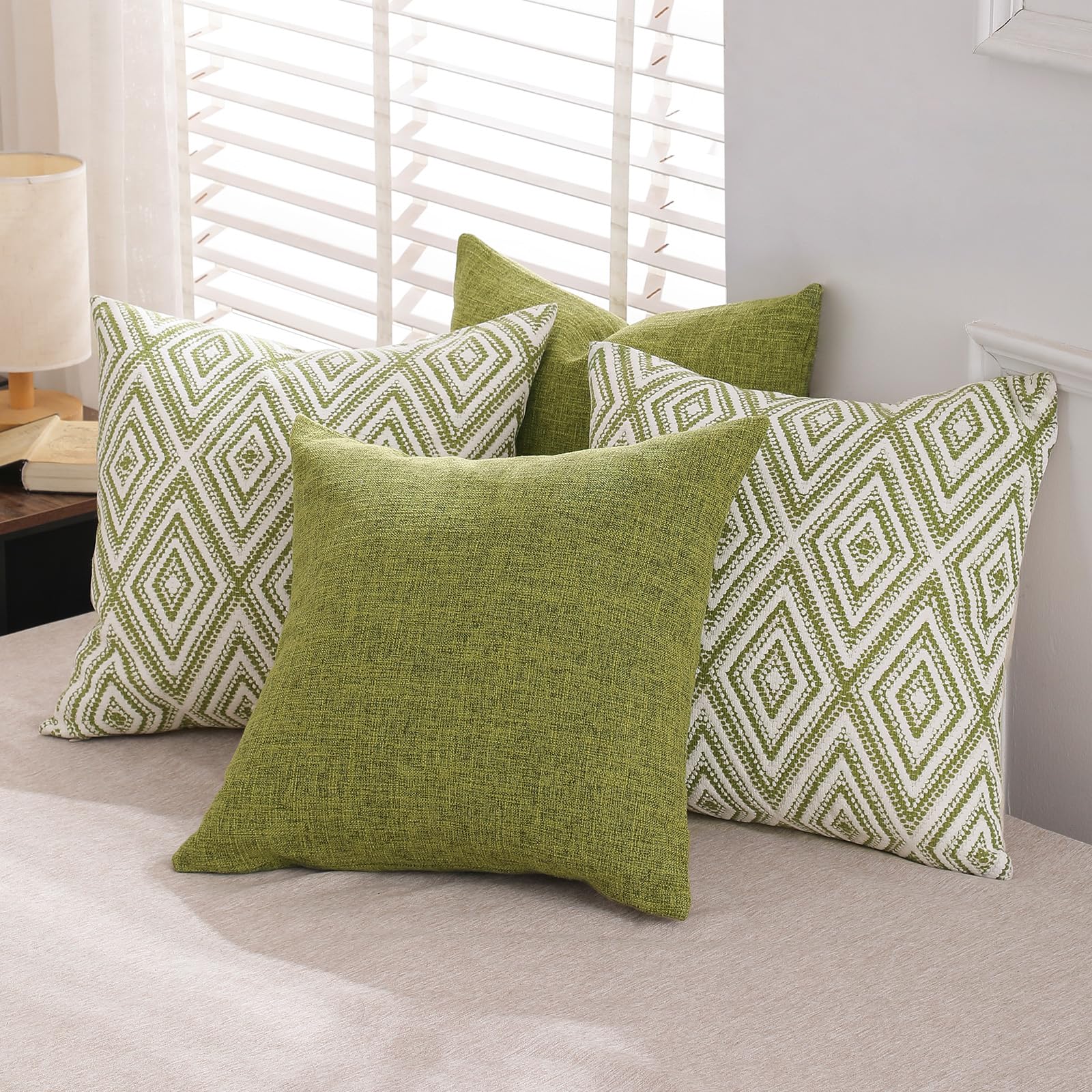 HPUK Throw Pillow Covers 20x20, 4 Pack, Green Textured Couch Pillow Covers
