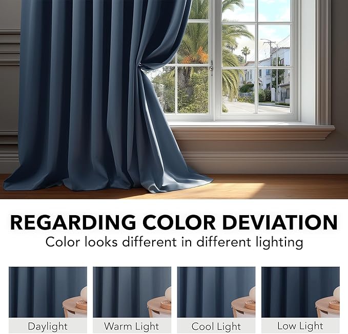 Deconovo Blackout Curtains, Thermal Insulated, W52 x L108 2 Panels, Back Tab, Machine Washable, Room-Darkening Drapes for Bedroom/Living Room Stone Blue