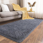 Ultra Soft Runner Rugs for Bedroom Hallways with Upgraded Non-Slip Rubber Backing & Thick Memory Sponge, 2x5 Feet Fluffy Shag Throw Area Rug for Bedside Dorm Dark Grey