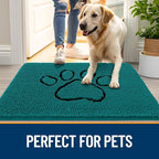 OLANLY Dog Door Mat for Muddy Paws 36x24, Paw Print Design, Absorbs Moisture and Dirt, Absorbent Non-Slip Washable Doormat, Quick Dry Chenille Mud Mat for Dogs, Entry Indoor Entryway Carpet, Lake Blue
