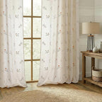Floral Embroidered Linen Blend Curtains for Bedroom, 84 Inch Light Filtering Spring Farmhouse Vintage Drapes Beige Flower Window Treatments for Living Room Rod Pocket, Set of 2 Panels