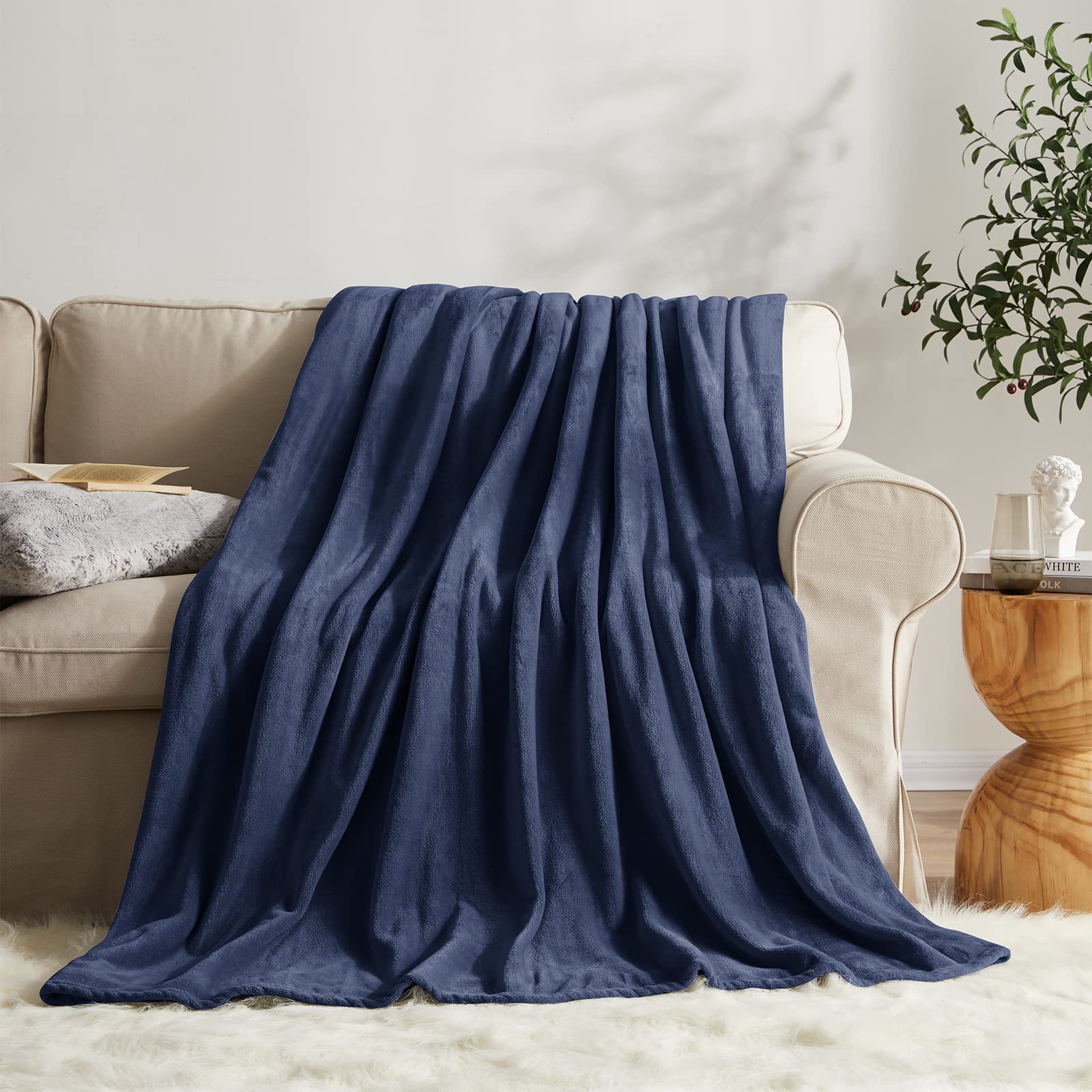 KMUSET Fleece Blanket Navy Queen Size Lightweight Cozy Plush Microfiber Solid Bed Blanket Factory Shop