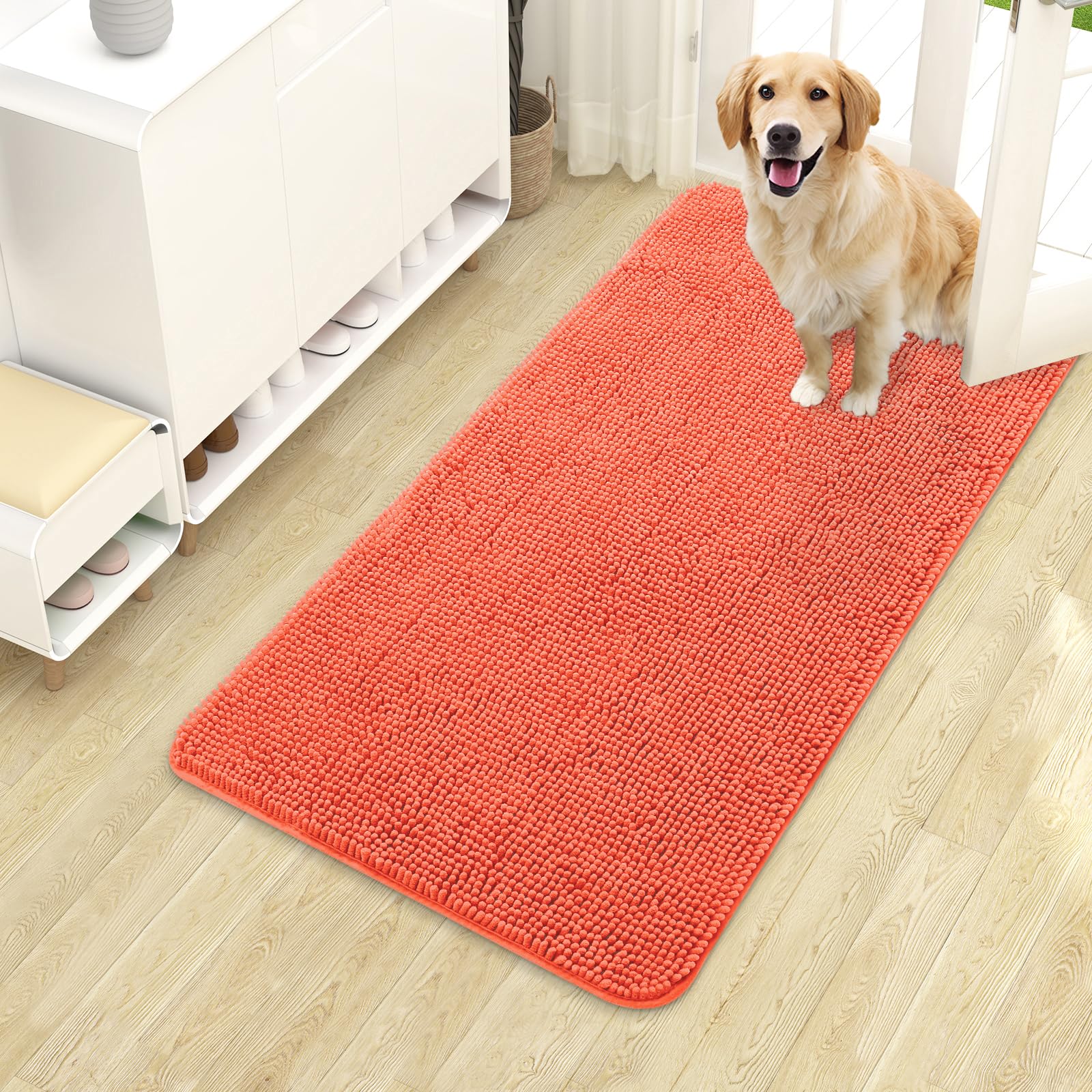 OLANLY Dog Door Mat for Muddy Paws 40x24, Super Absorbent Chenille Mud Mat