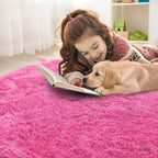 OLANLY Hot Pink Round Rugs for Bedroom - Machine Washable, 8 ft Circle Area Rugs for Living Room, Soft and Fluffy Shaggy Carpet for Teen Girls and Boys, Nursery Rooms, Dorms, Home Decor Aesthetic