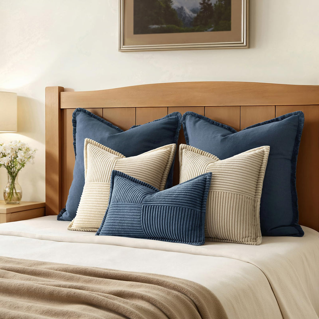 MIULEE Decorative Lumbar Throw Pillow Covers 12x24 Inch Blue 2 Pack