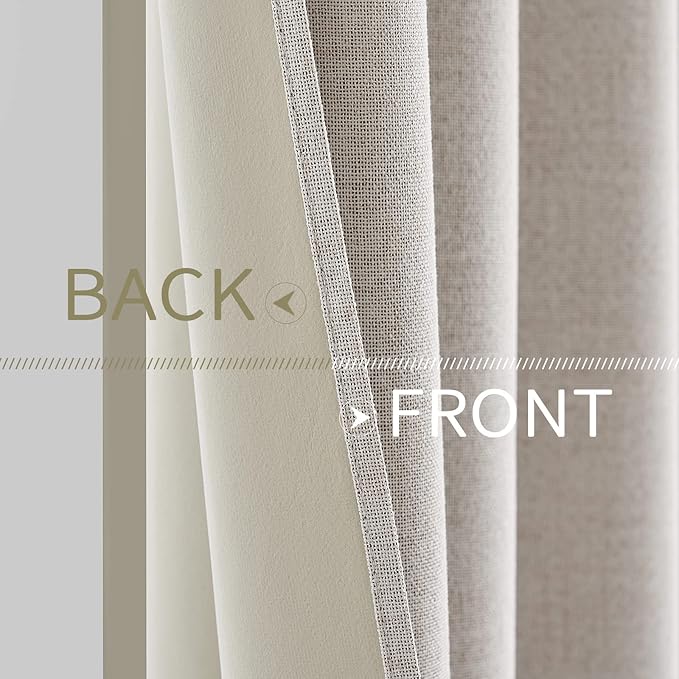 MIULEE 100% Blackout Linen Curtains for Bedroom 52x92 Inches Ivory