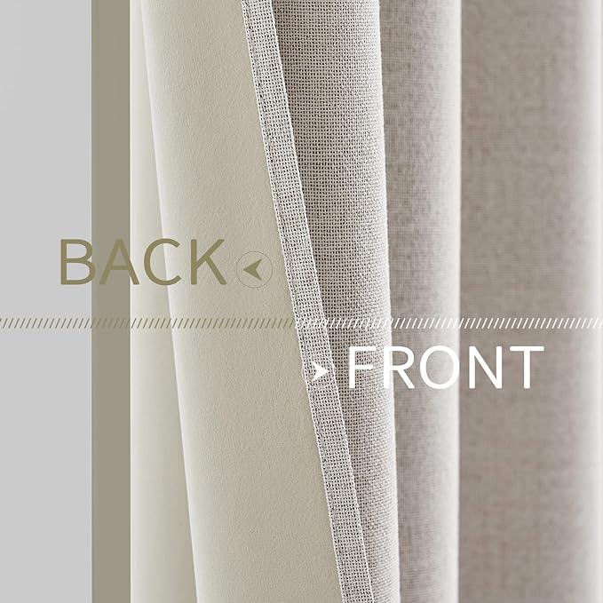 MIULEE 100% Blackout Linen Textured Curtains for Bedroom Solid Thermal Insulated Ivory Grommet Room Darkening Curtains & Drapes Luxury Decor for Living Room Nursery 42 x 90 Inch (2 Panels)