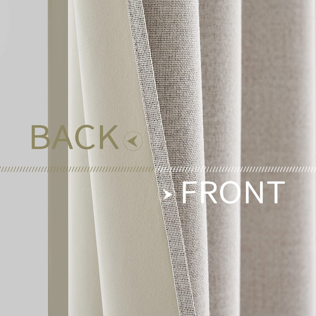 MIULEE 100% Blackout Linen Curtains for Bedroom 52x92 Inches Ivory