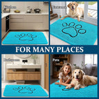 OLANLY Dog Door Mat for Muddy Paws 30x20, Paw Print Design, Absorbs Moisture and Dirt, Absorbent Non-Slip Washable Doormat, Quick Dry Chenille Mud Mat for Dogs, Entry Indoor Entryway Carpet, Aqua Blue