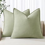 MIULEE Decorative Linen Euro Sham Pillow Covers 24x24 Light Green