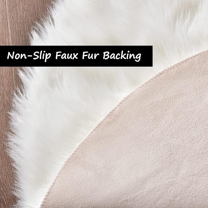 Goolela White Faux Sheepskin Fur Rug 2x6 Fluffy Fuzzy Furry Runner for Bedroom Bedside Shaggy Soft Sheepskin