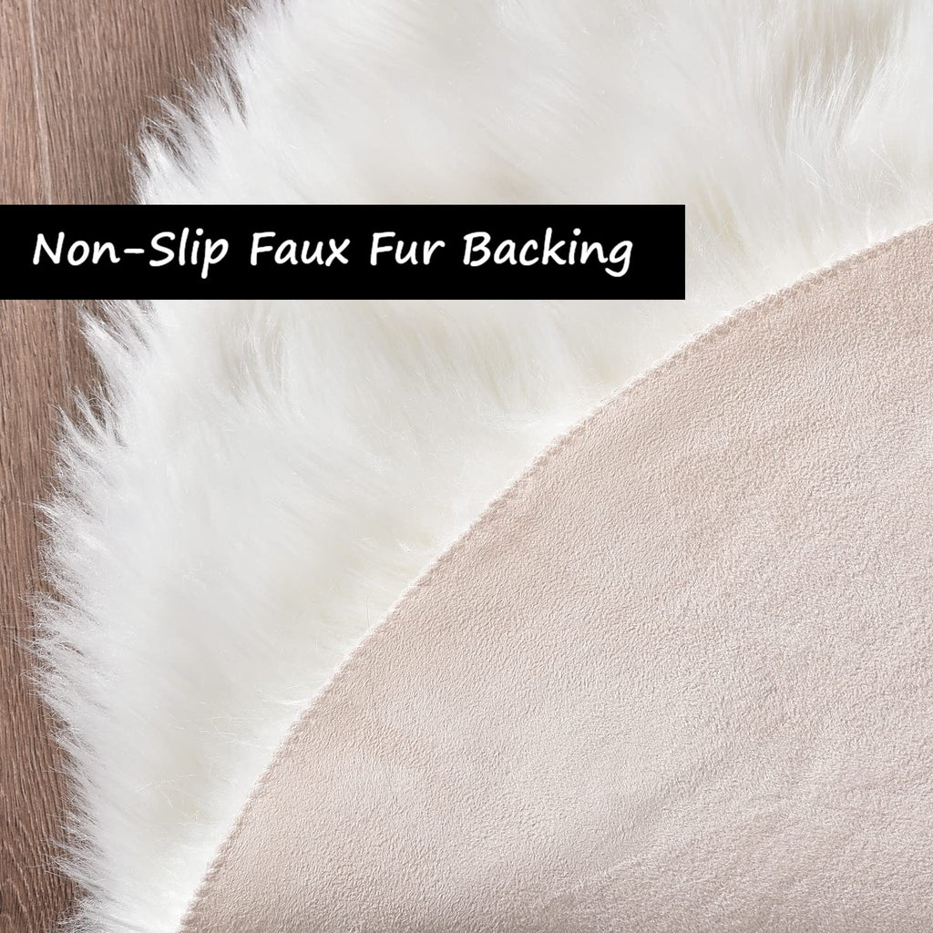 Goolela White Round Rug 4ft Circle Fluffy Fuzzy Sheepskin Rug for Bedroom Bedside Living Room Dorm Furry Shag Faux Fur Carpet