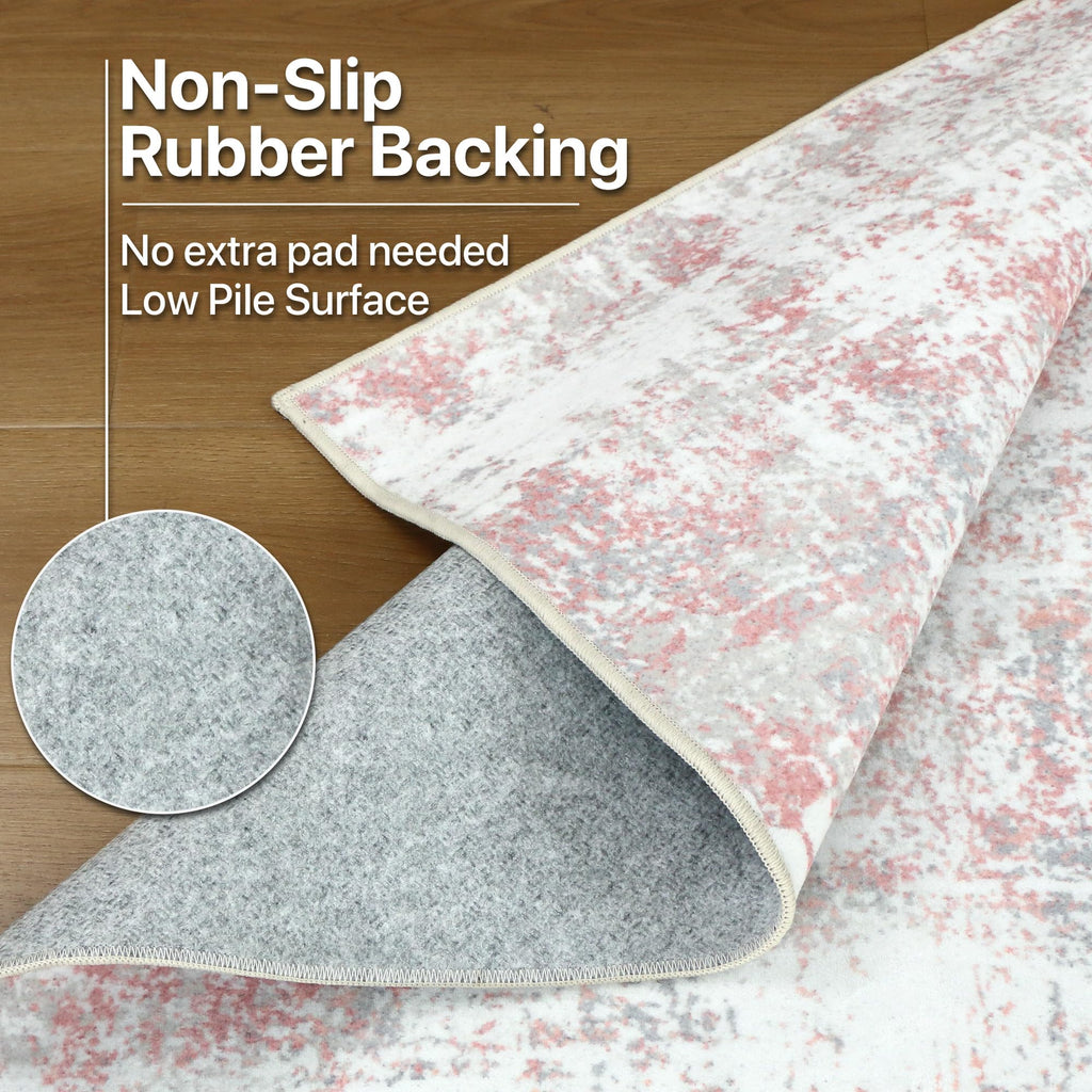 BEIMO Area Rugs 9x12 for Living Room, Pink Grey Washable Abstract Non Slip