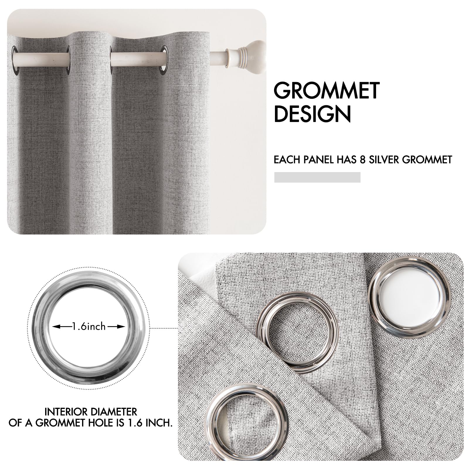 MIULEE 100% Blackout Linen Curtains for Bedroom 52x96 Inches Light Gray