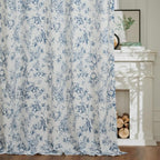 jinchan Linen Floral Curtains for Living Room 63 Inch Length Blue Printed Flower French Country Curtain Farmhouse Cottage Core Toile Curtains Back Tab Light Filtering Window Drapes Set 2 Panels