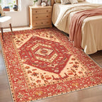 SERISSA Area Rug 3x5 Boho Rugs for Bedroom, Washable Non-Slip Living Room Rug, Ultra Soft Print Distressed Vintage Red Rug Low-Pile Throw Carpet for Entry Kitchen Bedroom Nursery Dorm Decor