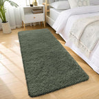 OLANLY 2x8 Machine Washable Runner Rugs for Hallway, Soft Fluffy Shaggy Bedside Rugs for Bedroom, Living Room, Indoor Floor Carpet for Kids Girls and Boys, Home Decor Aesthetic, Olive Green