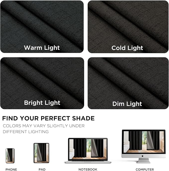 Joydeco Linen Blackout Curtains for Bedroom - 100% Light Blocking 1 Panels, Black Drapes 70" W x 108" L, Thermal Insulated Room Darkening Curtains for Living Room, Rod Pocket & Back Tabs
