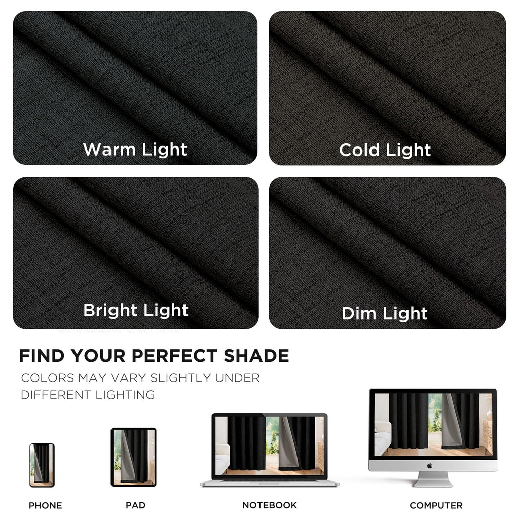Joydeco Linen Blackout Curtains for Bedroom - 100% Light Blocking 1 Panels, Black Drapes 100" W x 84" L, Thermal Insulated Room Darkening Curtains for Living Room, Rod Pocket & Back Tabs