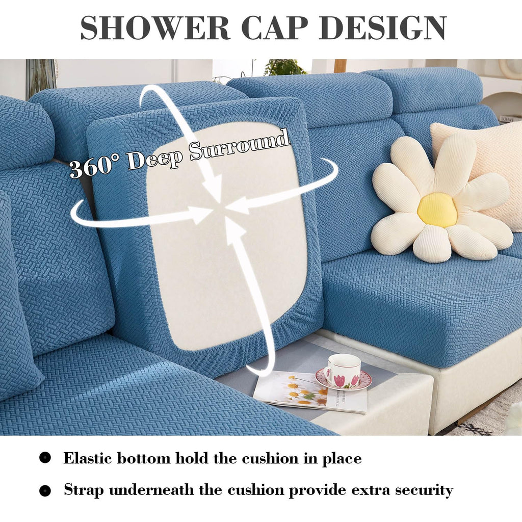 Disayu Sofa Covers Couch Covers for Sofa Pet Friendly Couch Cushion Covers Universal Sofa Covers Washable Stretch Slipcovers for Sectional Sofa (Texture Blue, 2 Seats + Chaise Cover)