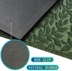 Bulijojo Sturdy Front Entrance Doormats,Durable Heavy Duty Welcome Mat,Thick Absorbent Natural Rubber Non Slip Mat,Easy Clean Entryway Mat 17x30 Inch Leaves Green