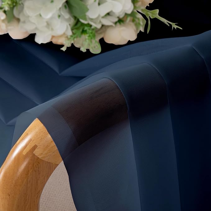 Chyhomenyc Voile Sheer Curtain Panels 45in Long 2 Pack, Short Bathroom Window Curtains for Small Window/Living Room/Guest Room/Basement, Airy Light Filtering Drapes, 42W x 45L inch, Navy Blue