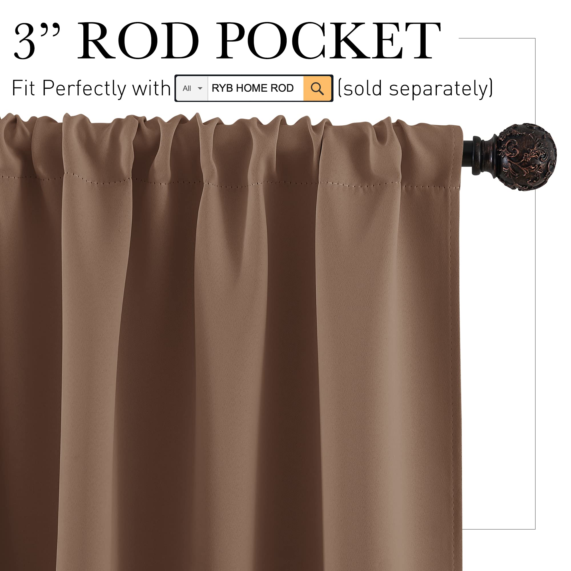 RYB HOME Short Blackout Curtains for Small Window Kitchen Bathroom Cafe RV