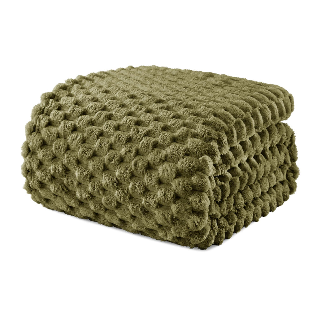 Exclusivo Mezcla 3D Fleece King Size Blanket for Bed, Olive Green