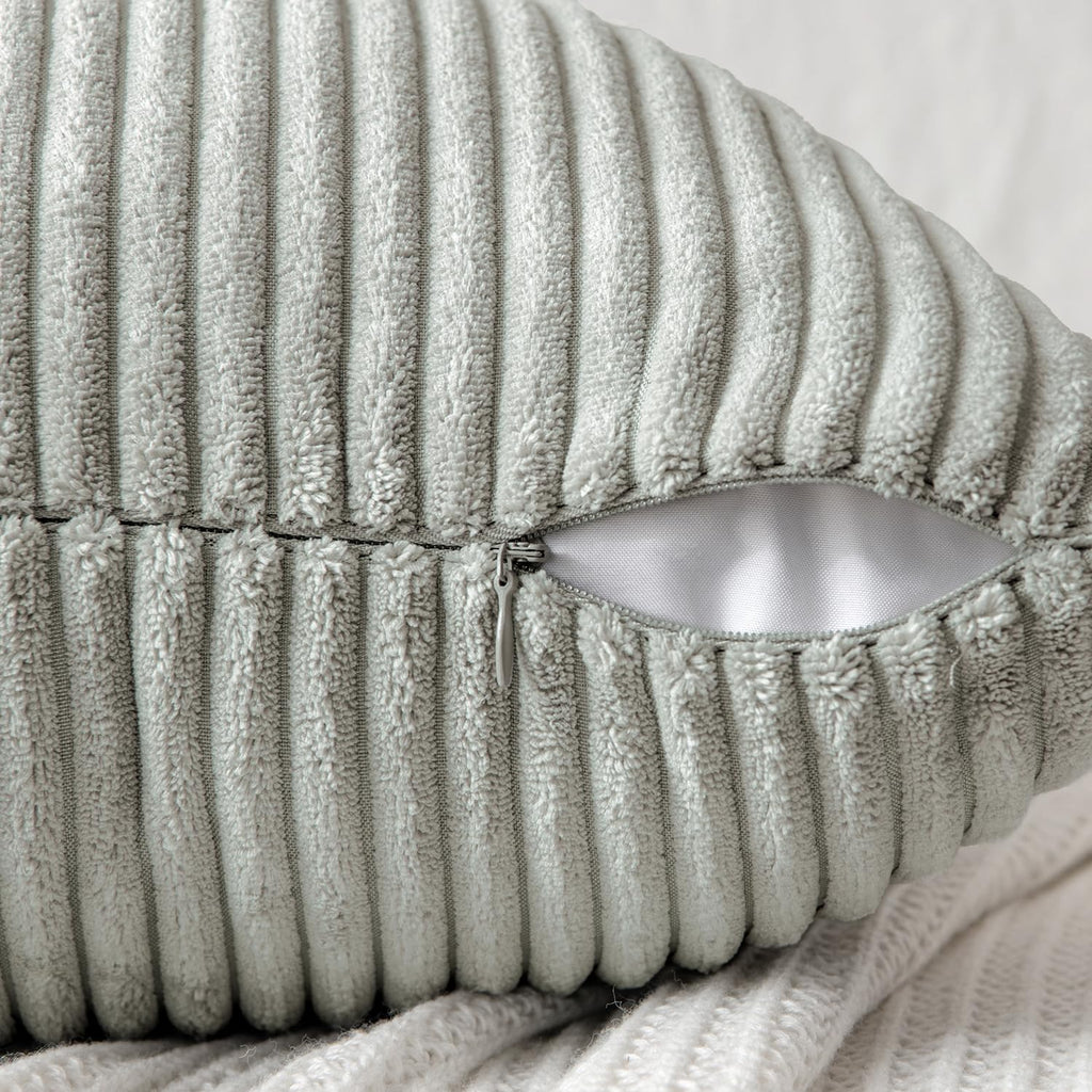MIULEE Silver Grey Decorative Lumbar Throw Pillow Covers 12x20 Inch for Couch Bed Sofa Pack of 2 Boho Farmhouse Throw Pillows Soft Cross Corduroy Patchwork Textured Cushion Cases