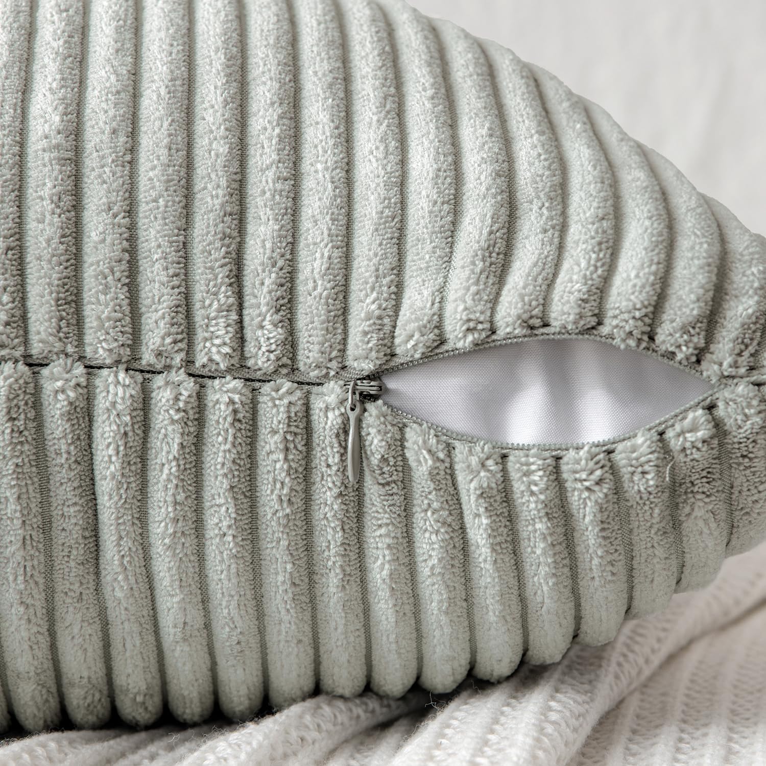 MIULEE Silver Grey Decorative Lumbar Throw Pillow Covers 12x20 Inch for Couch Bed Sofa Pack of 2 Boho Farmhouse Throw Pillows Soft Cross Corduroy Patchwork Textured Cushion Cases
