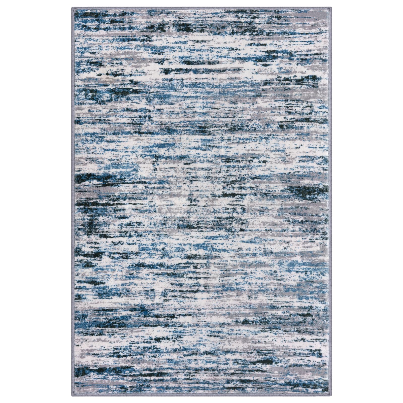 Lansny Modern Abstract Small Area Rug Indoor 3x5 Washable Rug Non-Slip Soft Entryway Rug Grey Blue White Kitchen Mats Thin Print Faux Wool Floor Carpet Throw Rugs for Entrance Bedroom Home Decor