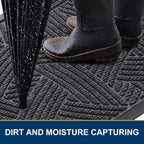 Smiry Front Door Mat Outside Entrance, Heavy Duty Sturdy Natural Rubber Doormat, Trap Dirt and Moisture, Easy Clean Low Profile Mats for Indoor Outdoor Entry, Interwoven Stripes 29.5x17, Grey