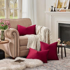 GIGIZAZA Burgundy Velvet Pillow Covers: Pack of 2 Lumbar Throw Pillows Soft Solid Covers - Decorative 12x20 Couch Small Cushion Covers Used for Chrismas Room Decor,Living Room,Bedroom