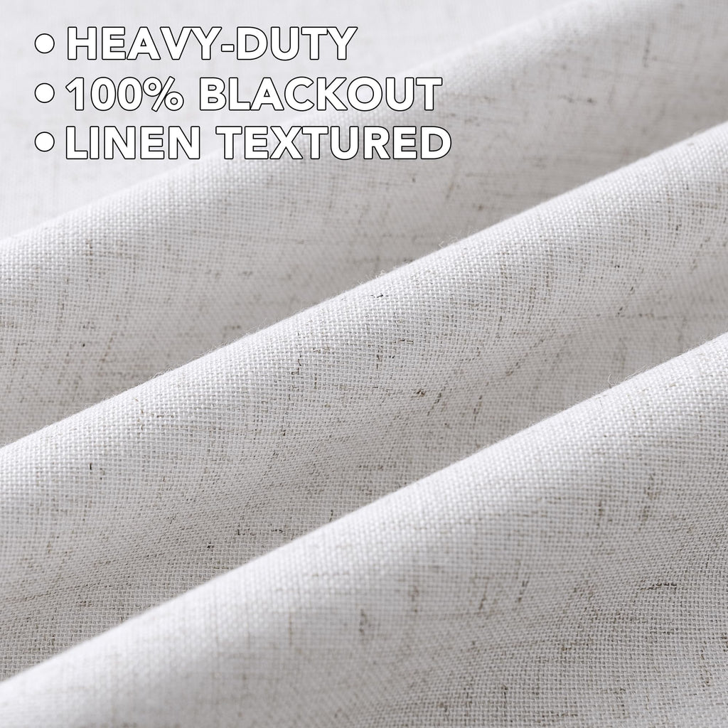 H.VERSAILTEX Linen Curtains 100% Blackout Curtains for Bedroom 96 inch Long Full Light Blocking Nature Linen Blended Window Curtains for Living Room Nickel Grommet (2 Panels, Heathered White)