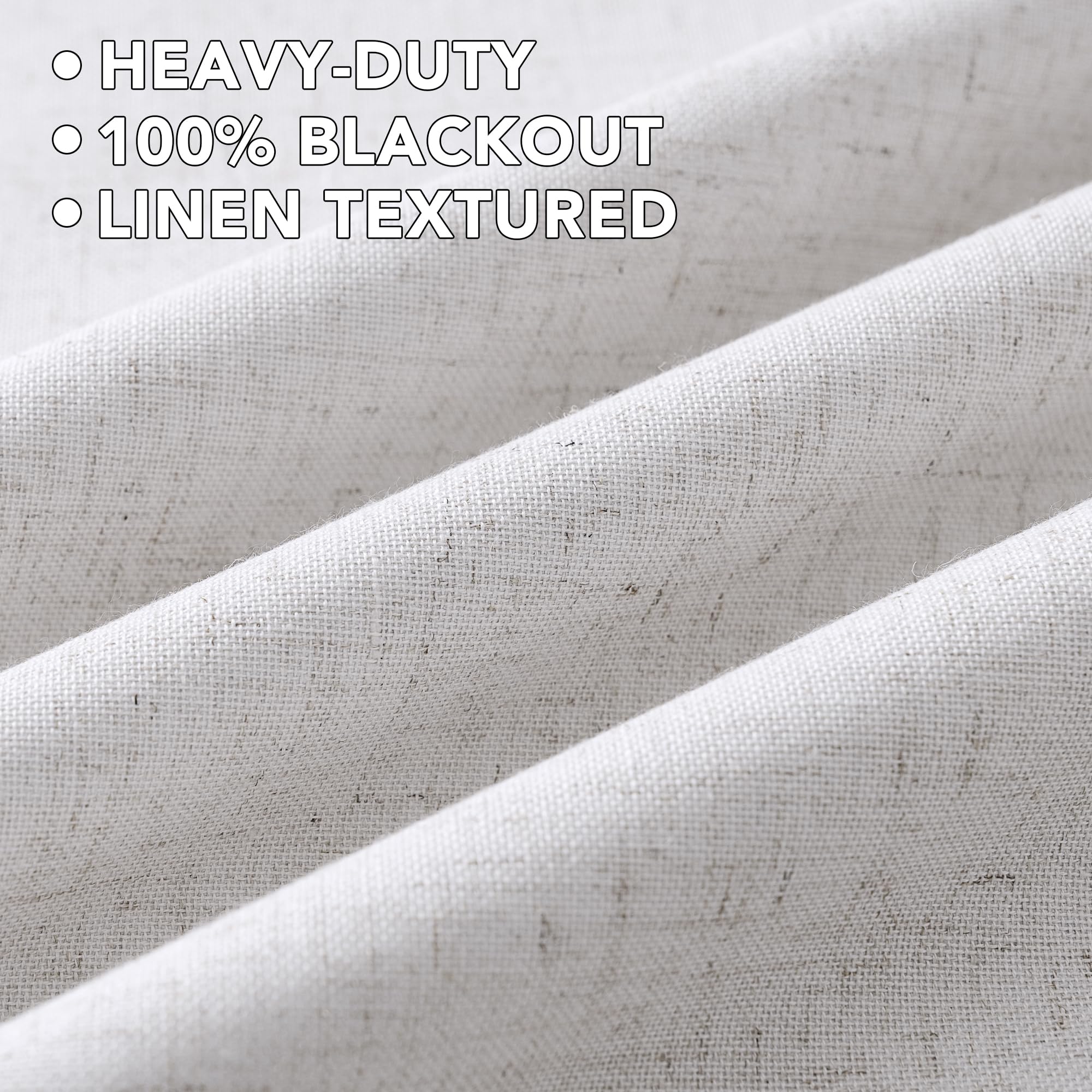 H.VERSAILTEX Linen Curtains 100% Blackout Curtains for Bedroom 96 inch Long Full Light Blocking Nature Linen Blended Window Curtains for Living Room Nickel Grommet (2 Panels, Heathered White)