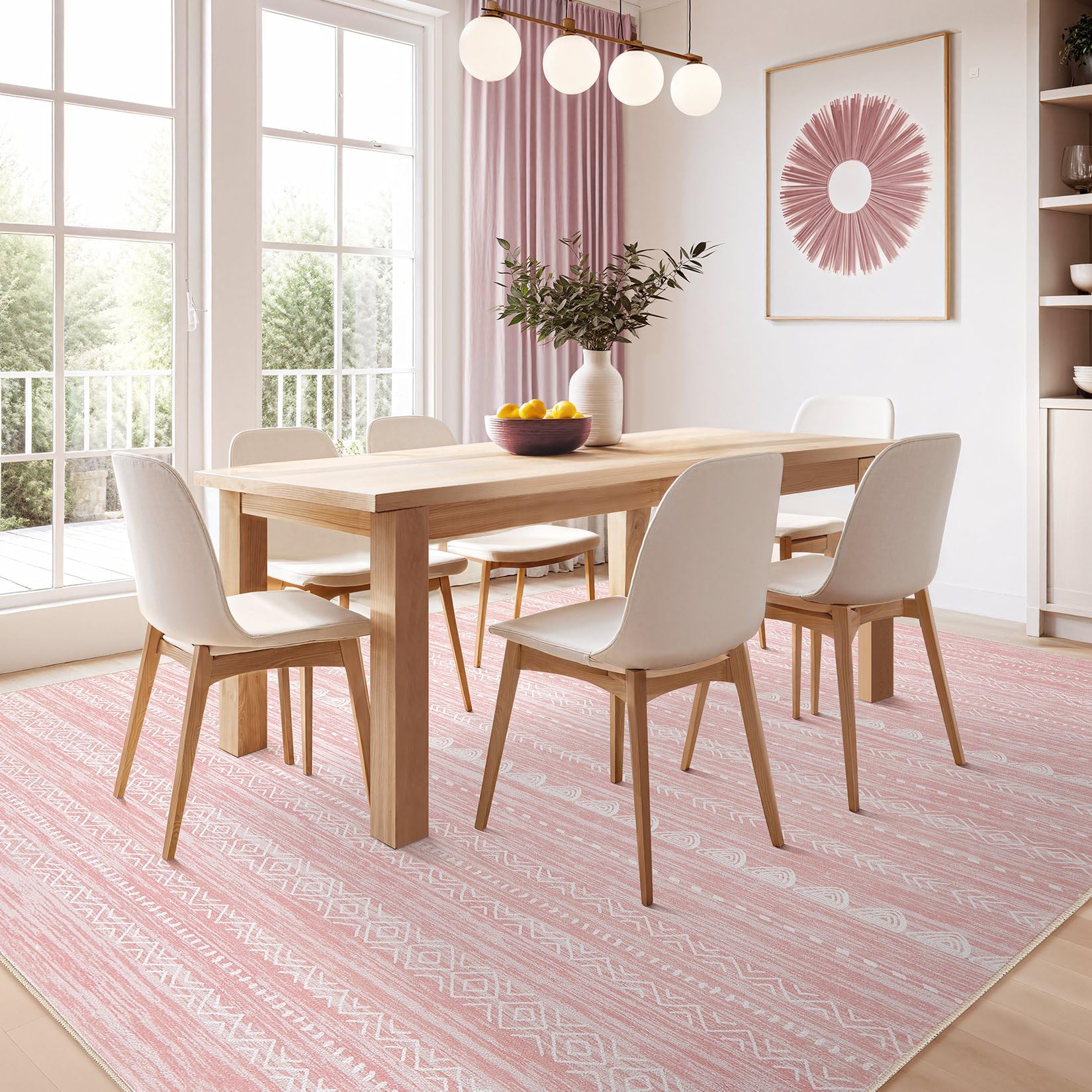 Nakagishi Boho 5x8 Area Rug Living Room Rugs Machine Washable Pink