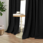 Black Curtains 84 Inches Long for Bedroom 2 Panel Set Linen Textured Total Blackout Thermal Insulated Darkening Dark Curtains Black Out Shades for Living Room Floor Length Window Drape Back Tab Pocket